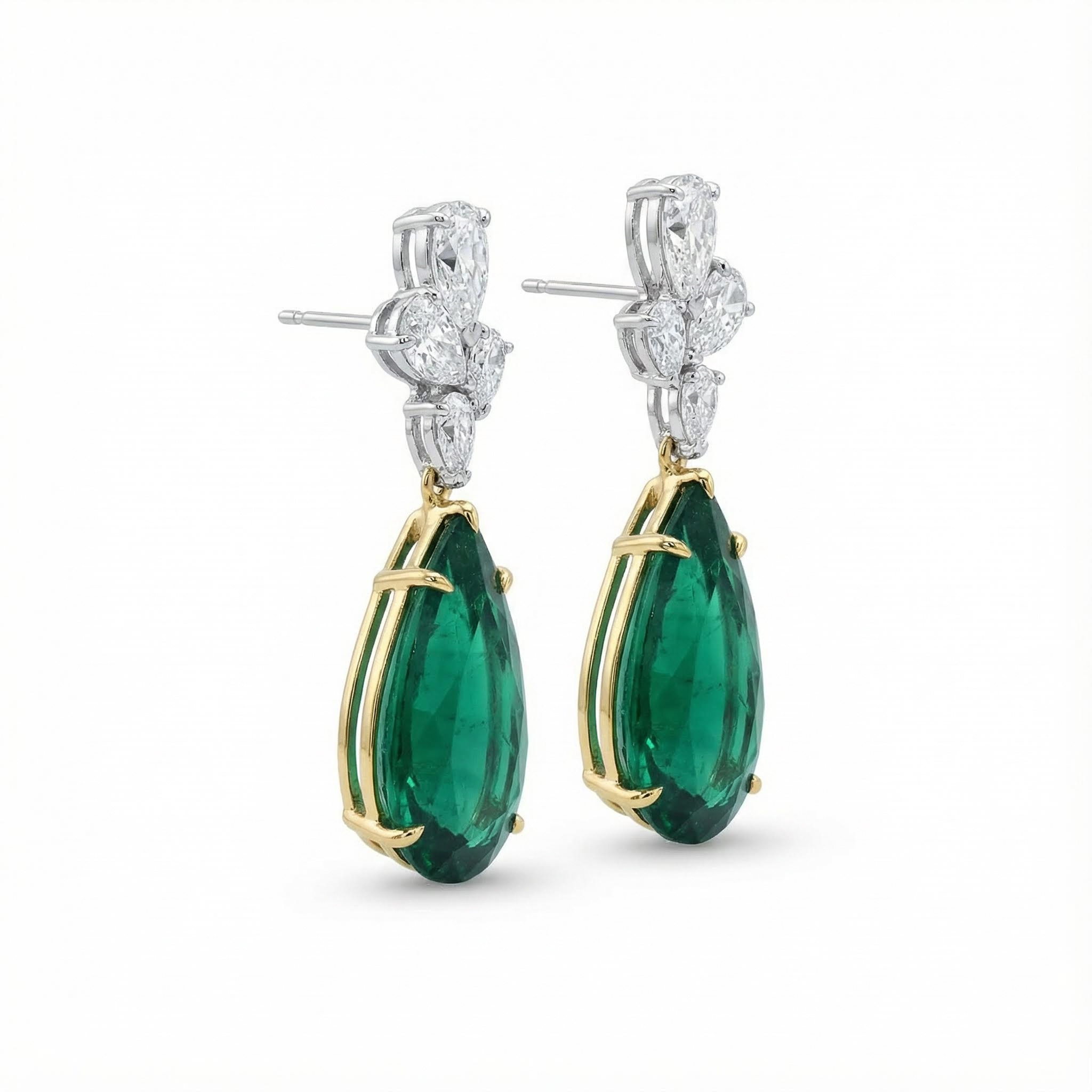 S925 Silver Emerald Pear Diamond Drop Earrings
