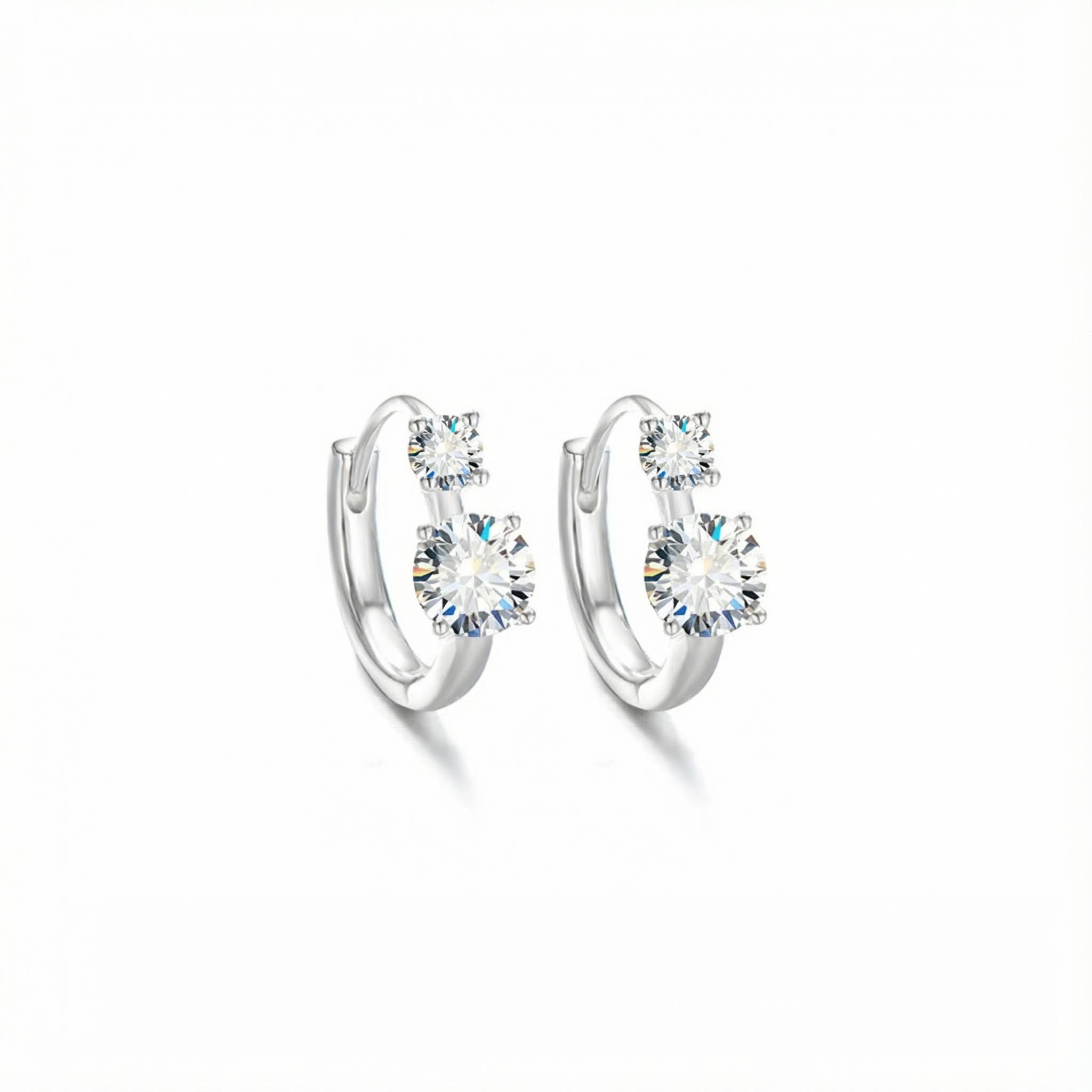 1.2CT Double Stone VVS Moissanite S925 Silver Hoop Earrings