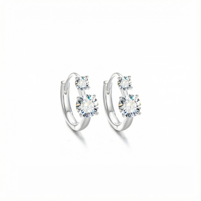 1.2CT Double Stone VVS Moissanite S925 Silver Hoop Earrings