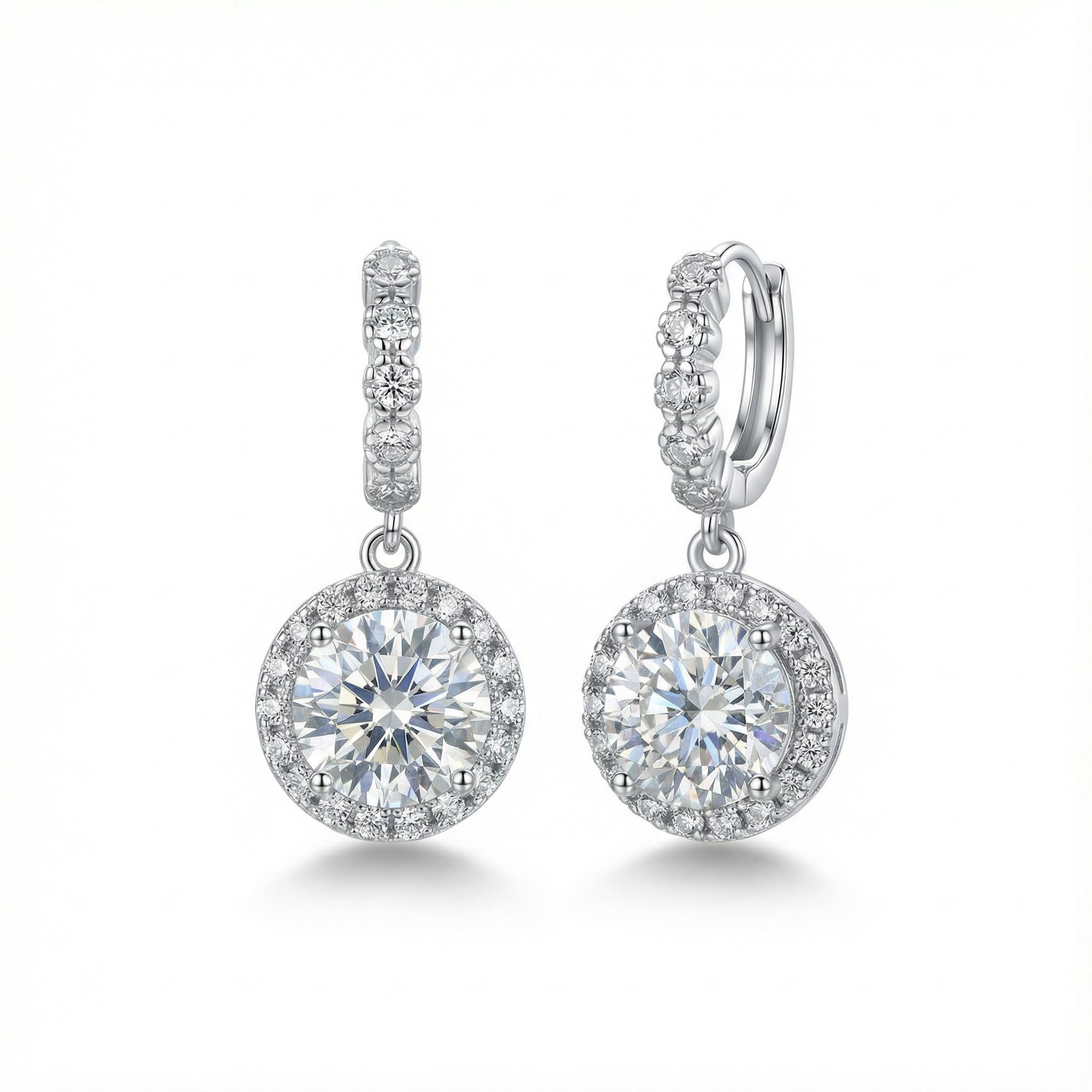 1CT/2CT/3CT Round Cut  VVS Moissanite S925 Silver Drop Earrings
