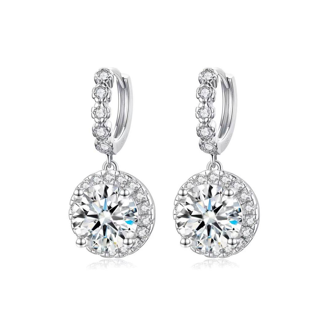 1CT/2CT/3CT Round Cut  VVS Moissanite S925 Silver Drop Earrings