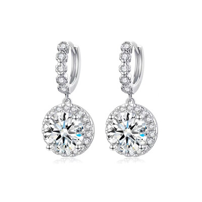 1CT/2CT/3CT Round Cut  VVS Moissanite S925 Silver Drop Earrings