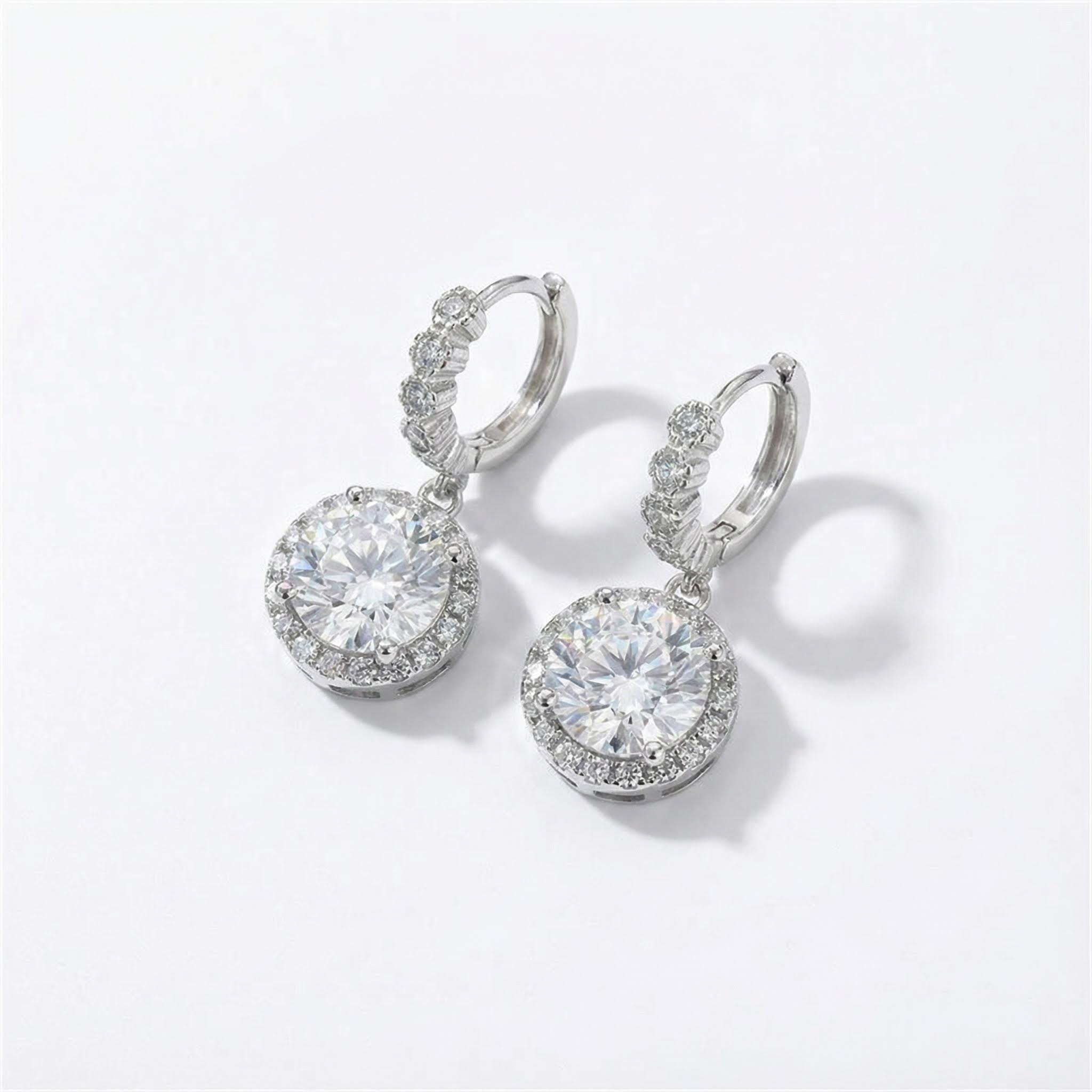 1CT/2CT/3CT Round Cut  VVS Moissanite S925 Silver Drop Earrings