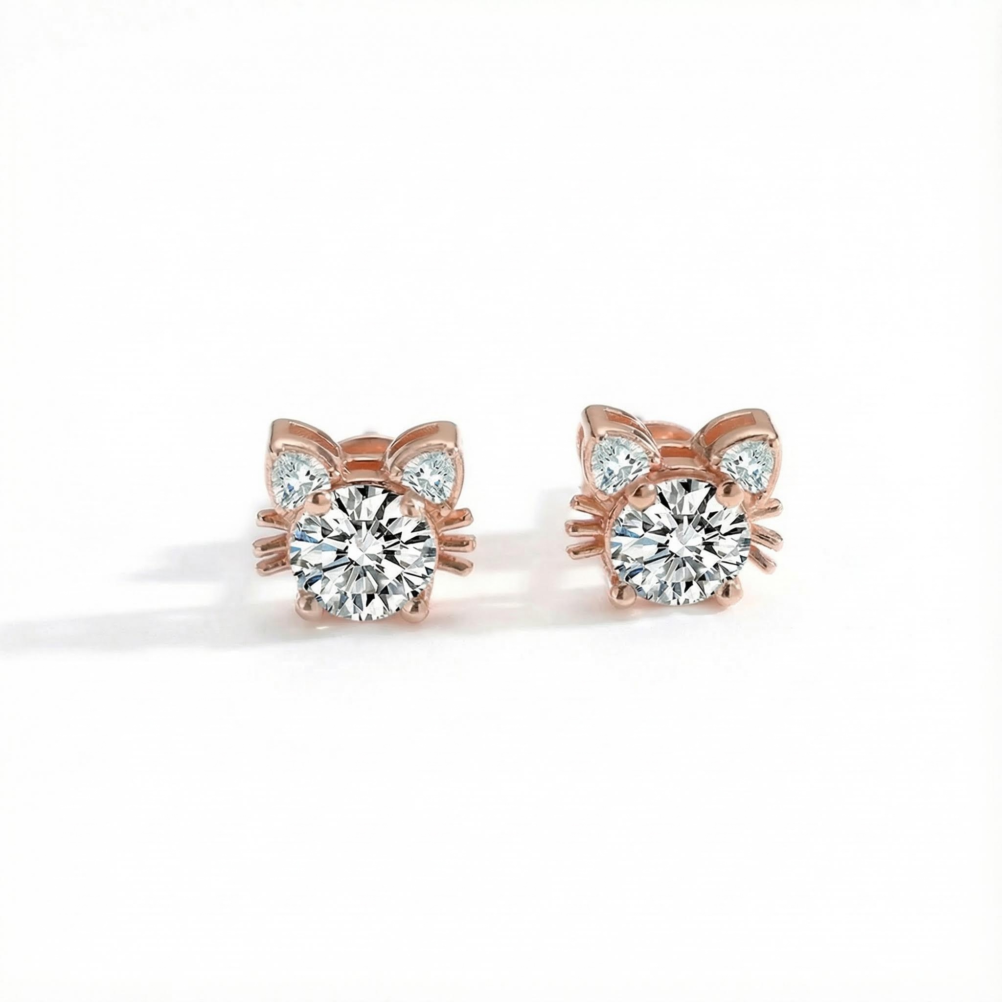 0.5CT Round Cut VVS Moissanite S925 Cat Silver Stud Earrings