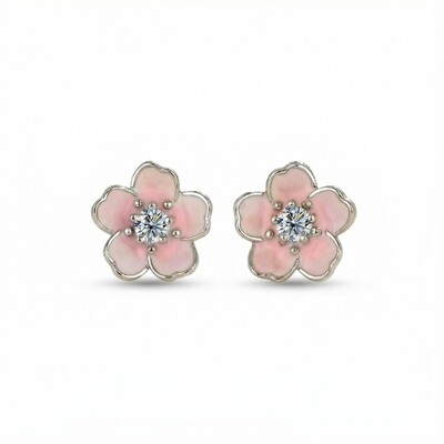 Round Cut VVS Moissanite S925 Silver Pink Flower Stud Earrings