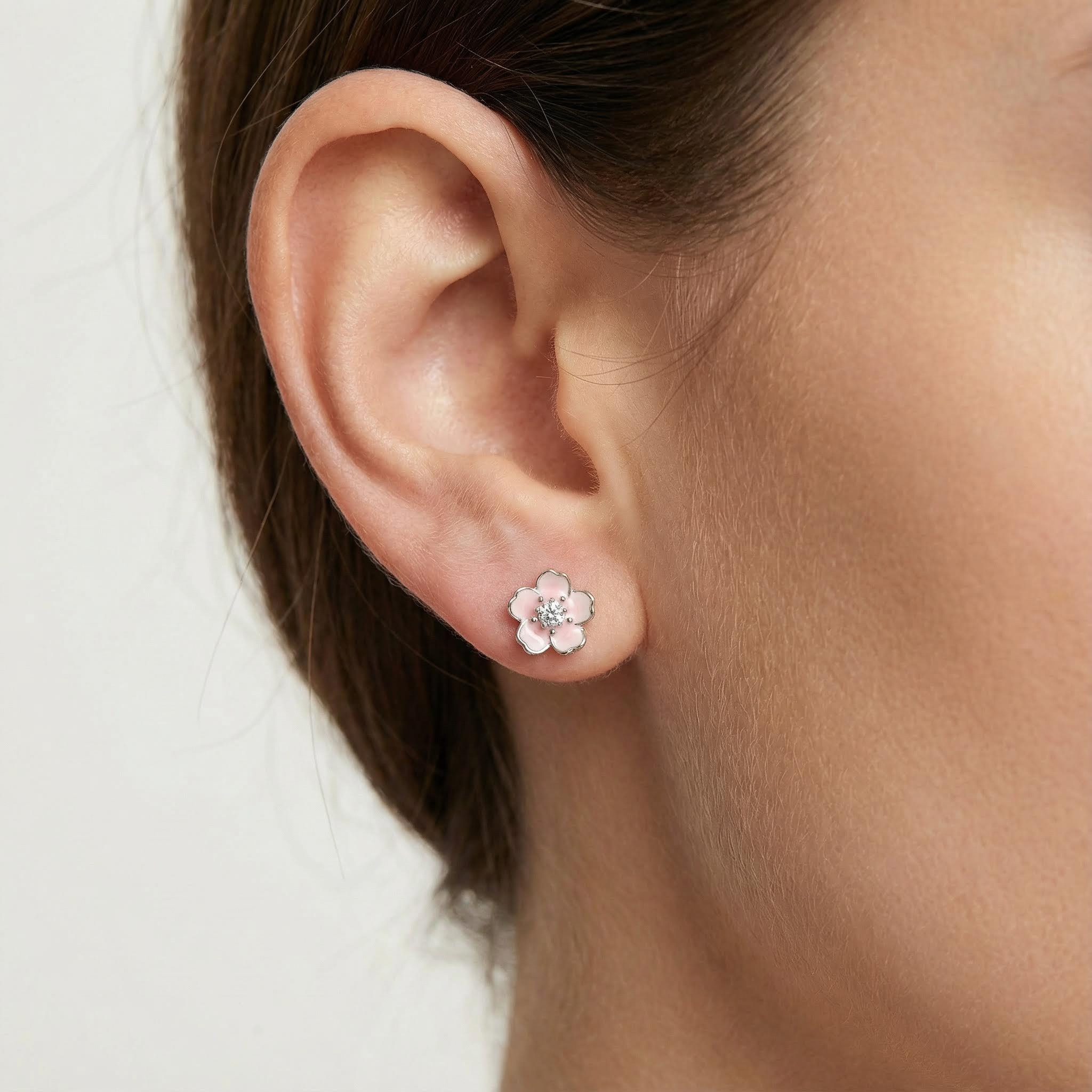 Round Cut VVS Moissanite S925 Silver Pink Flower Stud Earrings