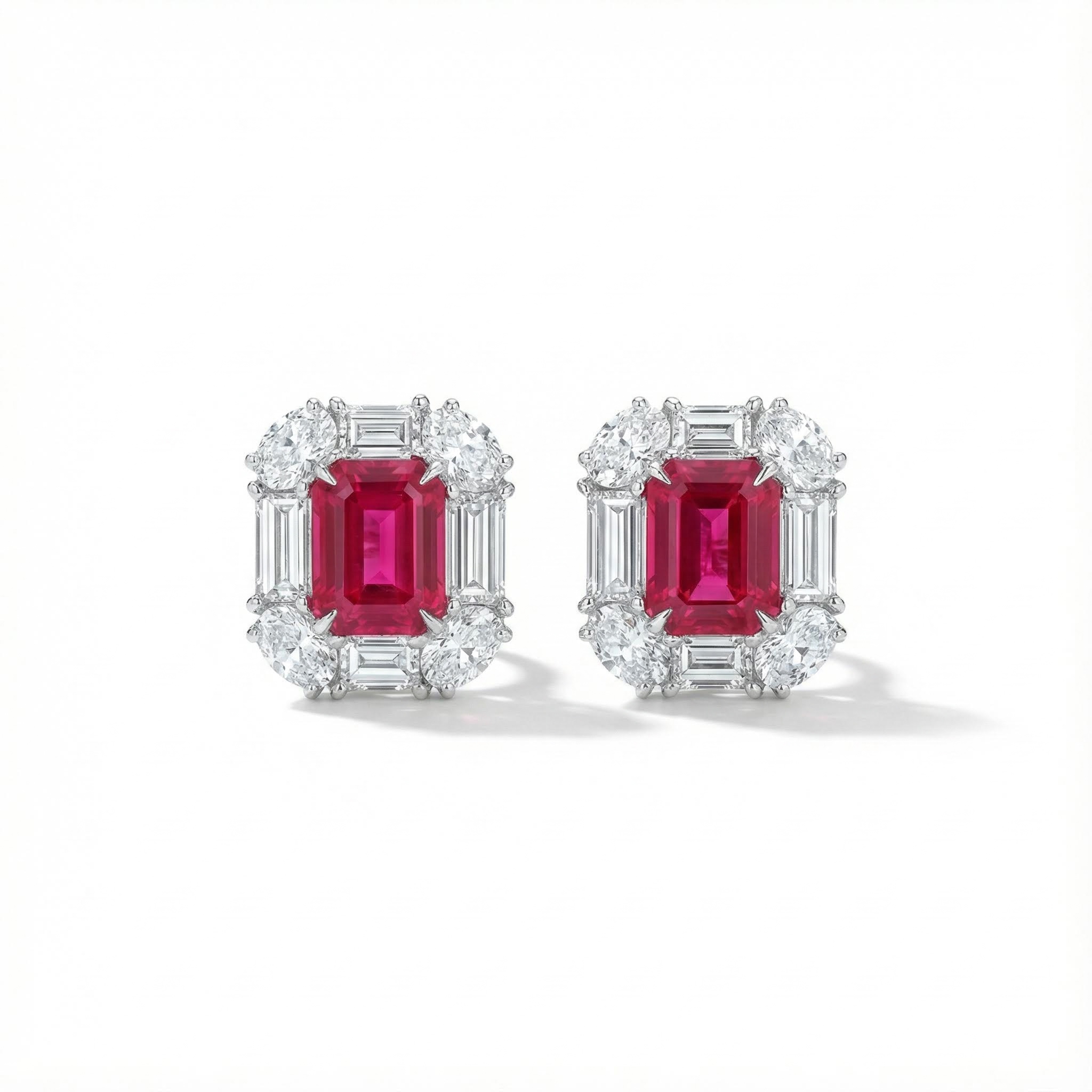S925 Silver Ruby Diamond Halo Stud Earrings