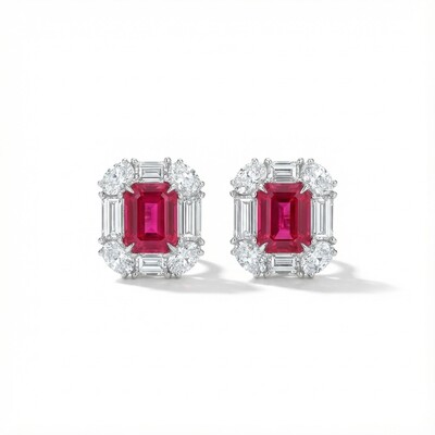 S925 Silver Ruby Diamond Halo Stud Earrings