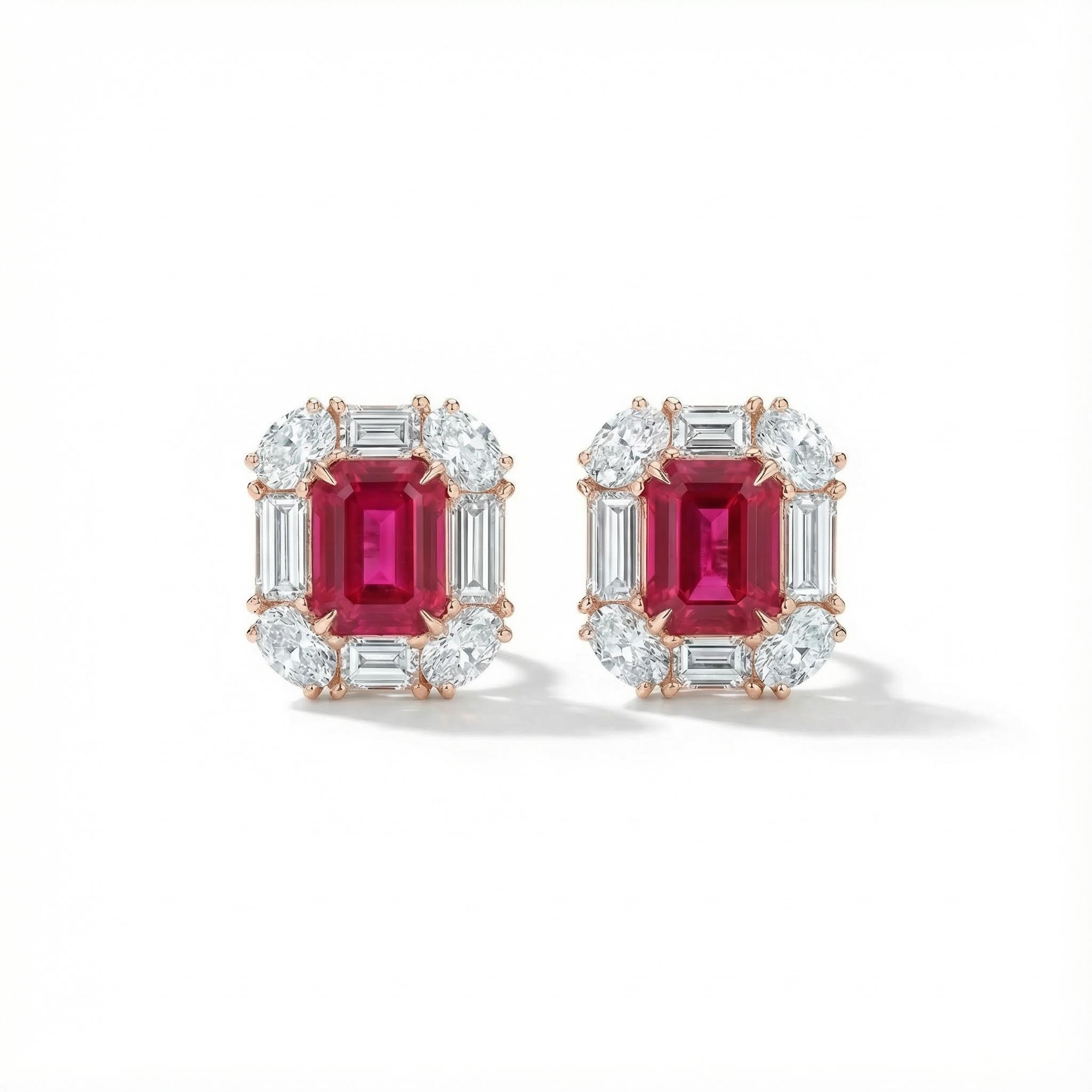 S925 Silver Ruby Diamond Halo Stud Earrings