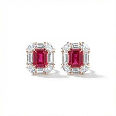 S925 Silver Ruby Diamond Halo Stud Earrings