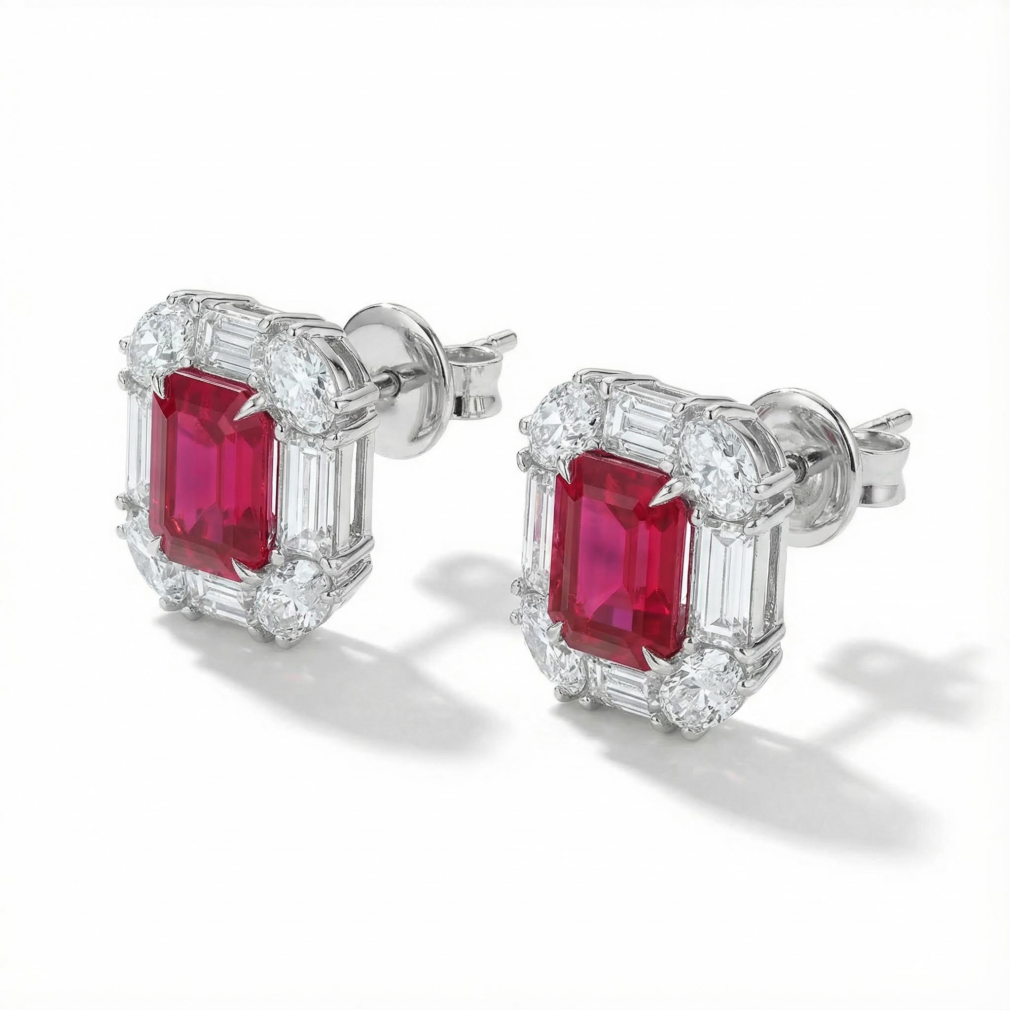 S925 Silver Ruby Diamond Halo Stud Earrings