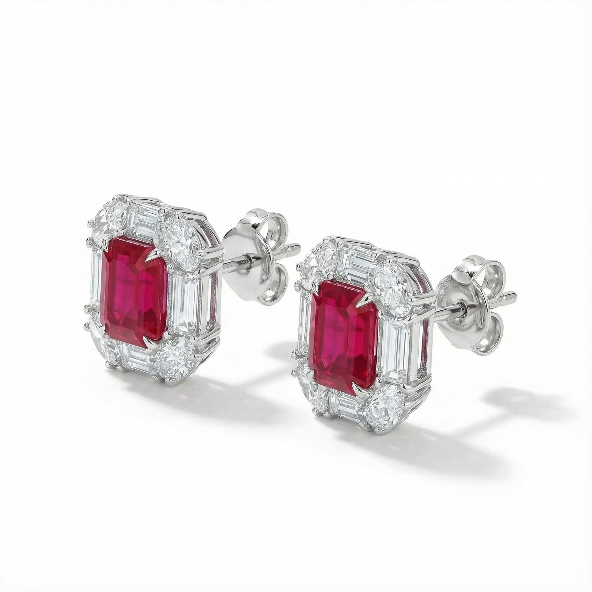 S925 Silver Ruby Diamond Halo Stud Earrings