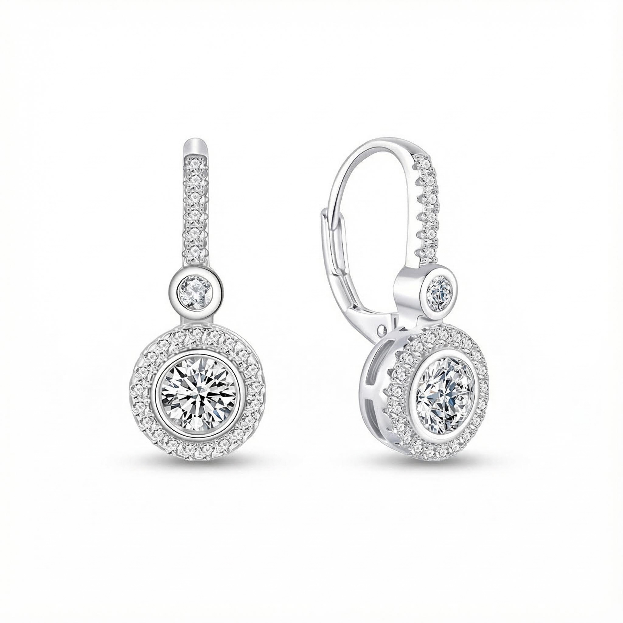 S925 Silver Round Diamond Halo Hoop Earrings