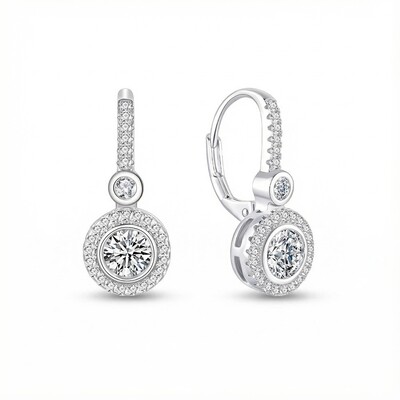 S925 Silver Round Diamond Halo Hoop Earrings
