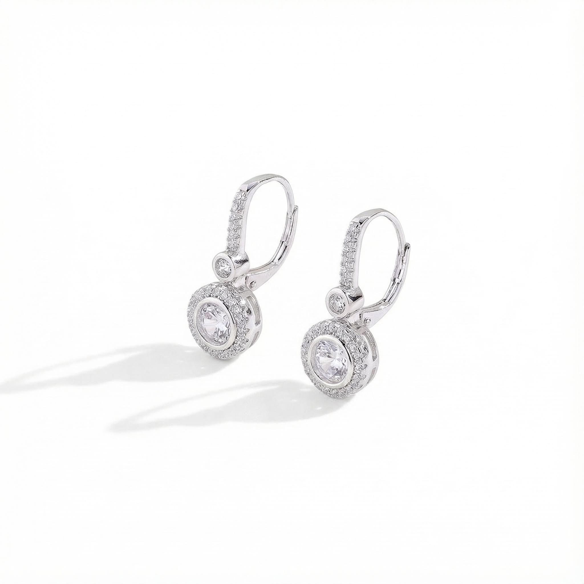 S925 Silver Round Diamond Halo Hoop Earrings