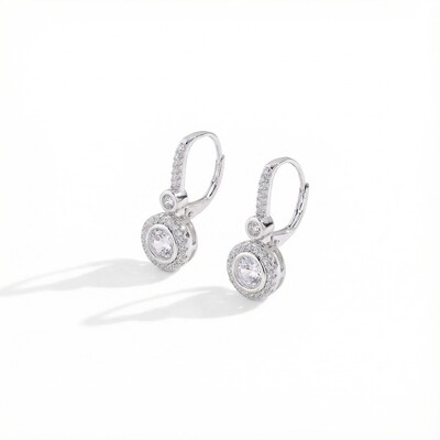 S925 Silver Round Diamond Halo Hoop Earrings