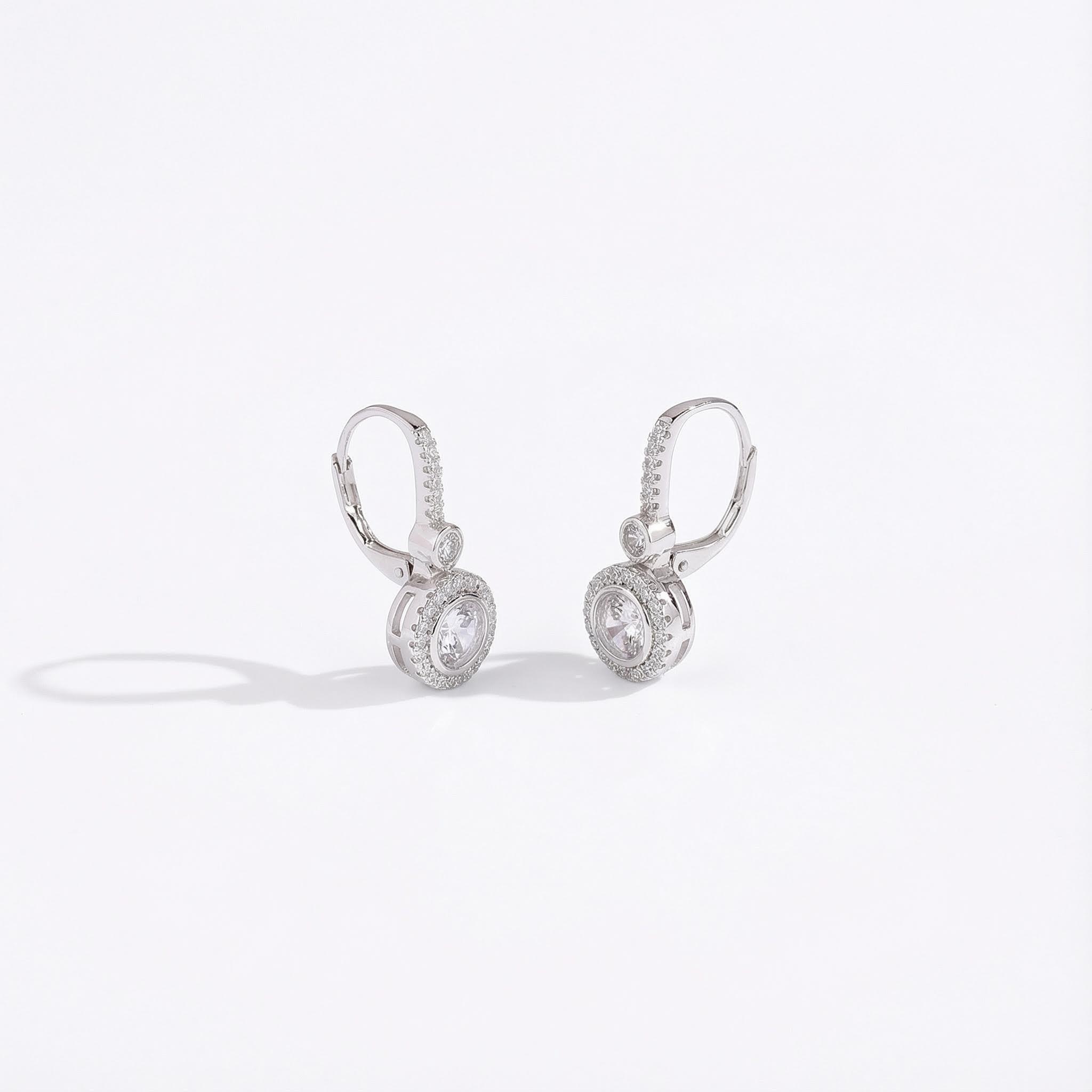 S925 Silver Round Diamond Halo Hoop Earrings