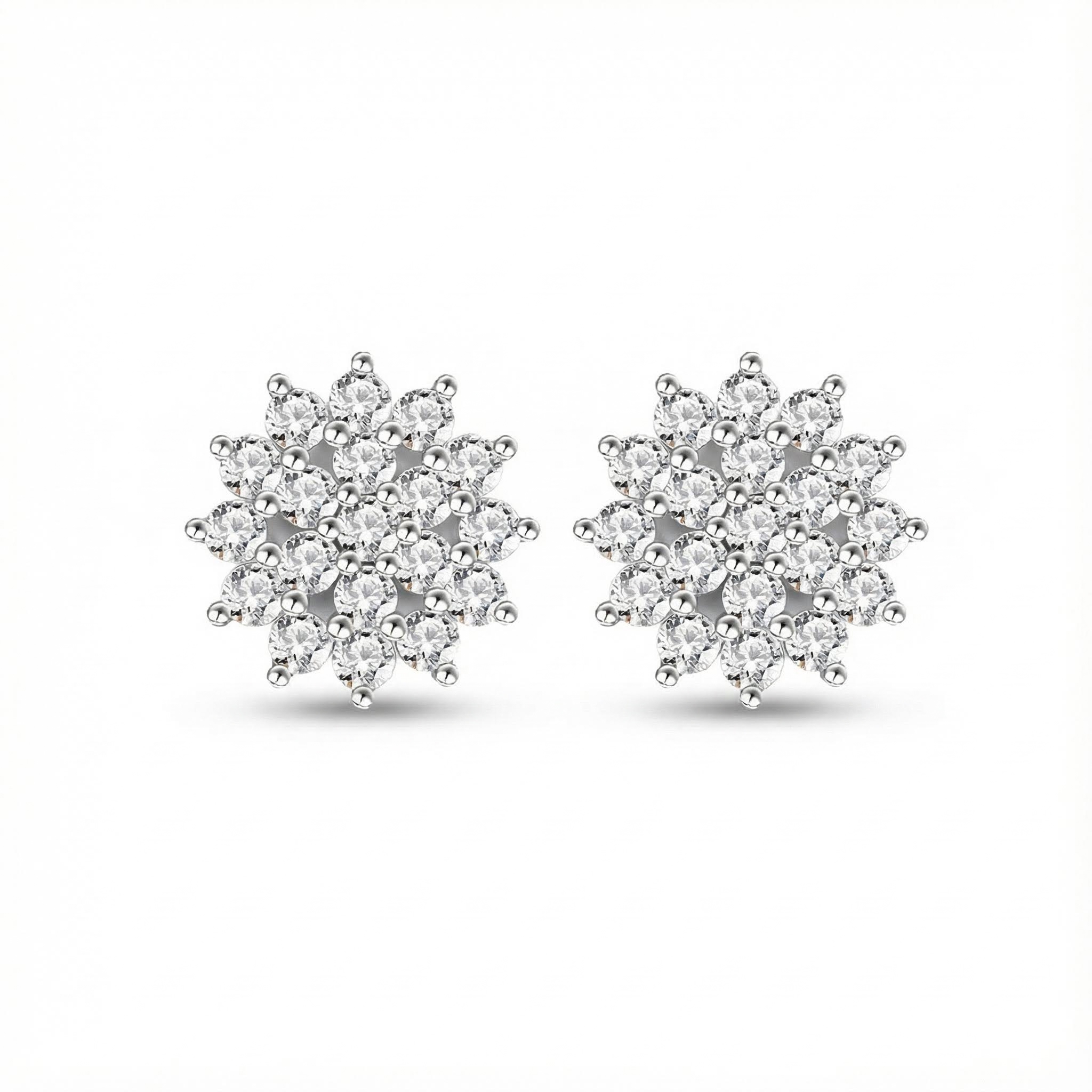 S925 Silver Paved Round Flower Stud Earrings