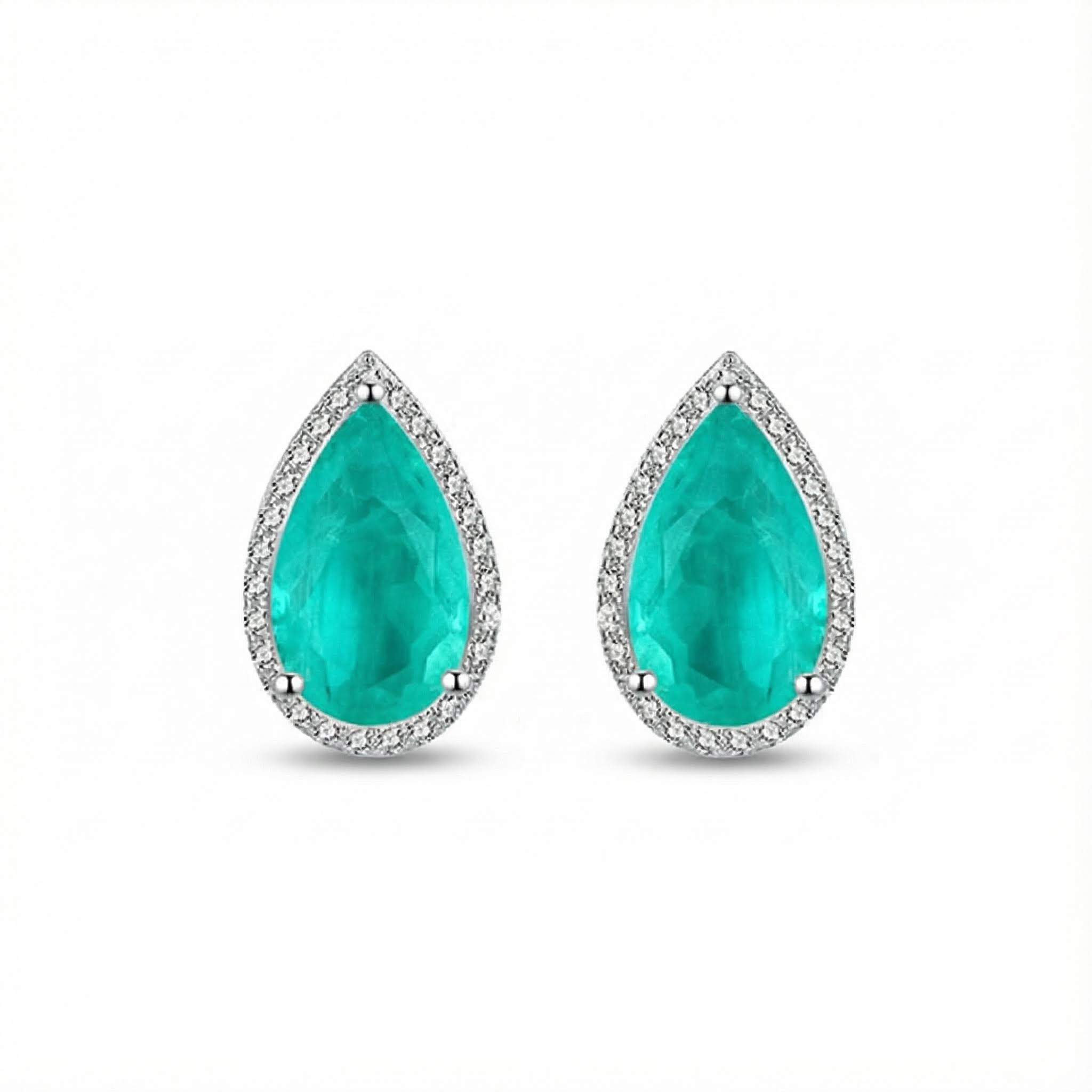 S925 Silver 1.5CT Pear Cut Emerald Diamond Stud Earrings