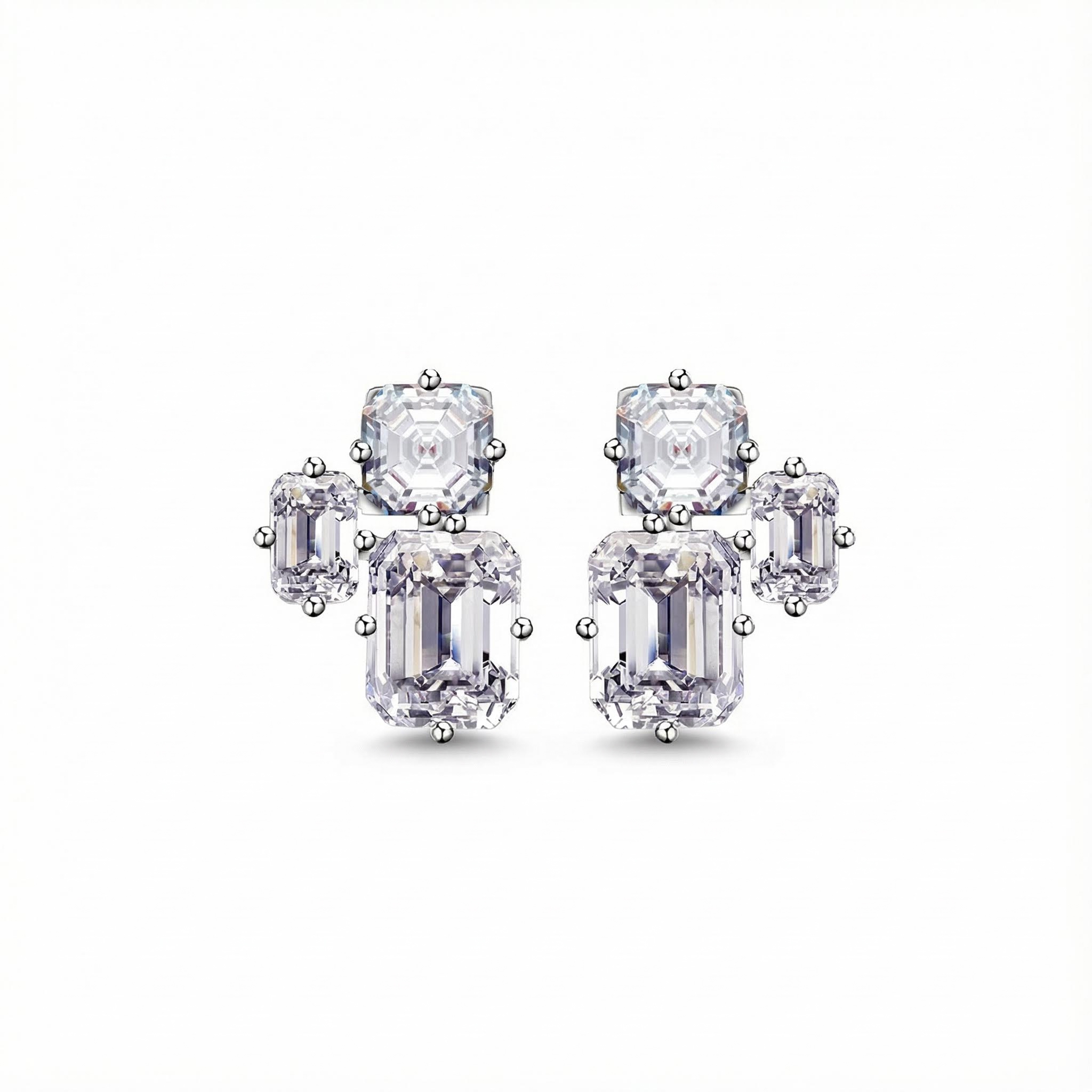 S925 Silver Asscher & Emerald Cut Diamond Stud Earrings