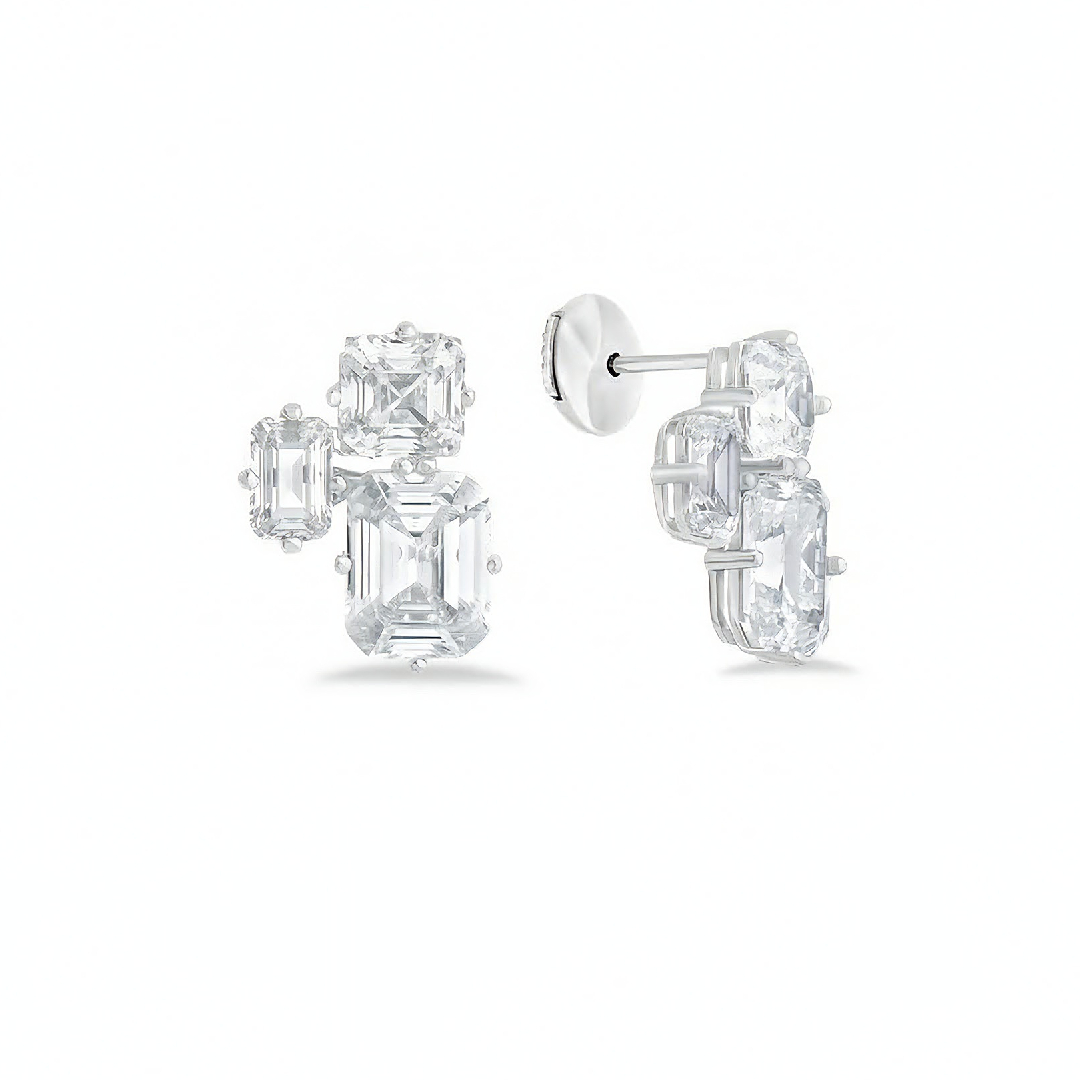 S925 Silver Asscher & Emerald Cut Diamond Stud Earrings