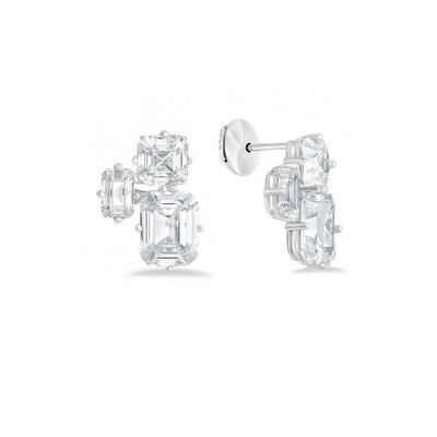 S925 Silver Asscher & Emerald Cut Diamond Stud Earrings