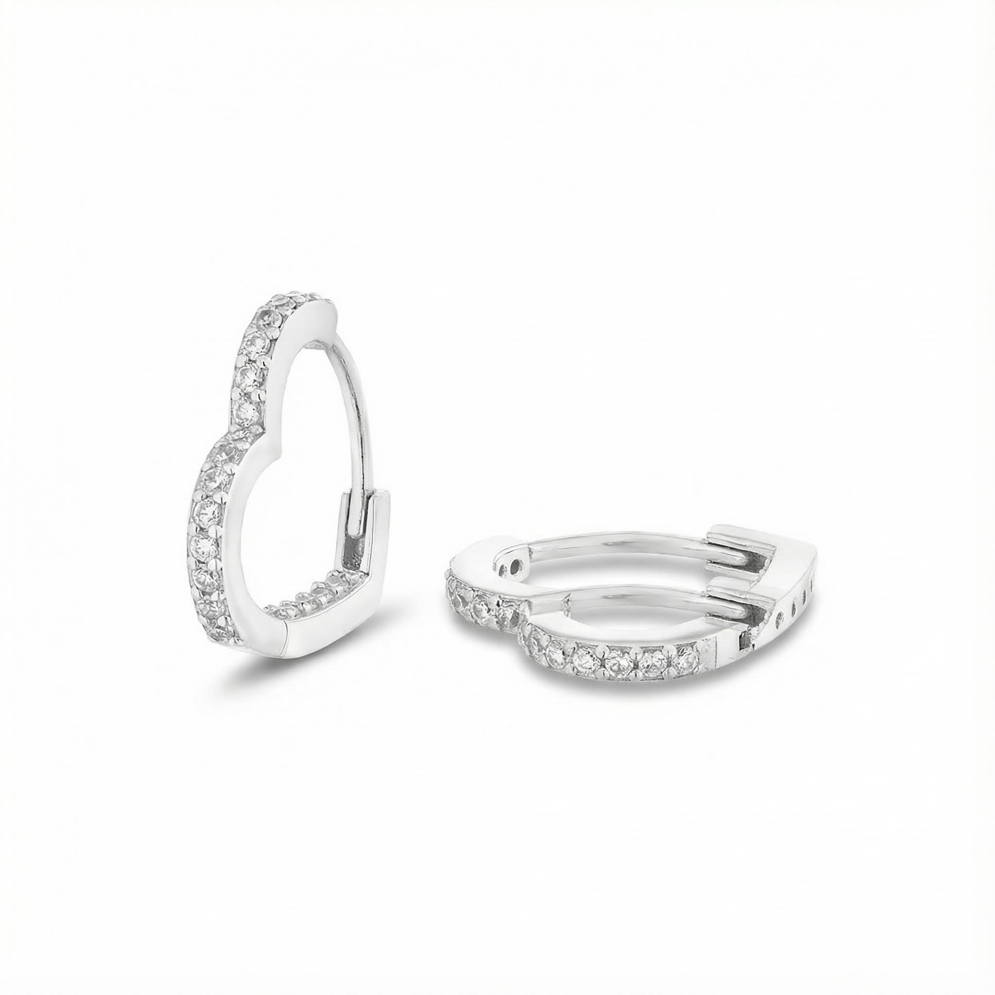S925 Silver Heart Shaped Twinkling Diamond Hoop Earrings