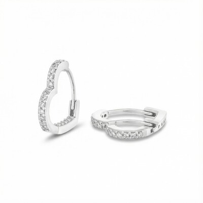S925 Silver Heart Shaped Twinkling Diamond Hoop Earrings