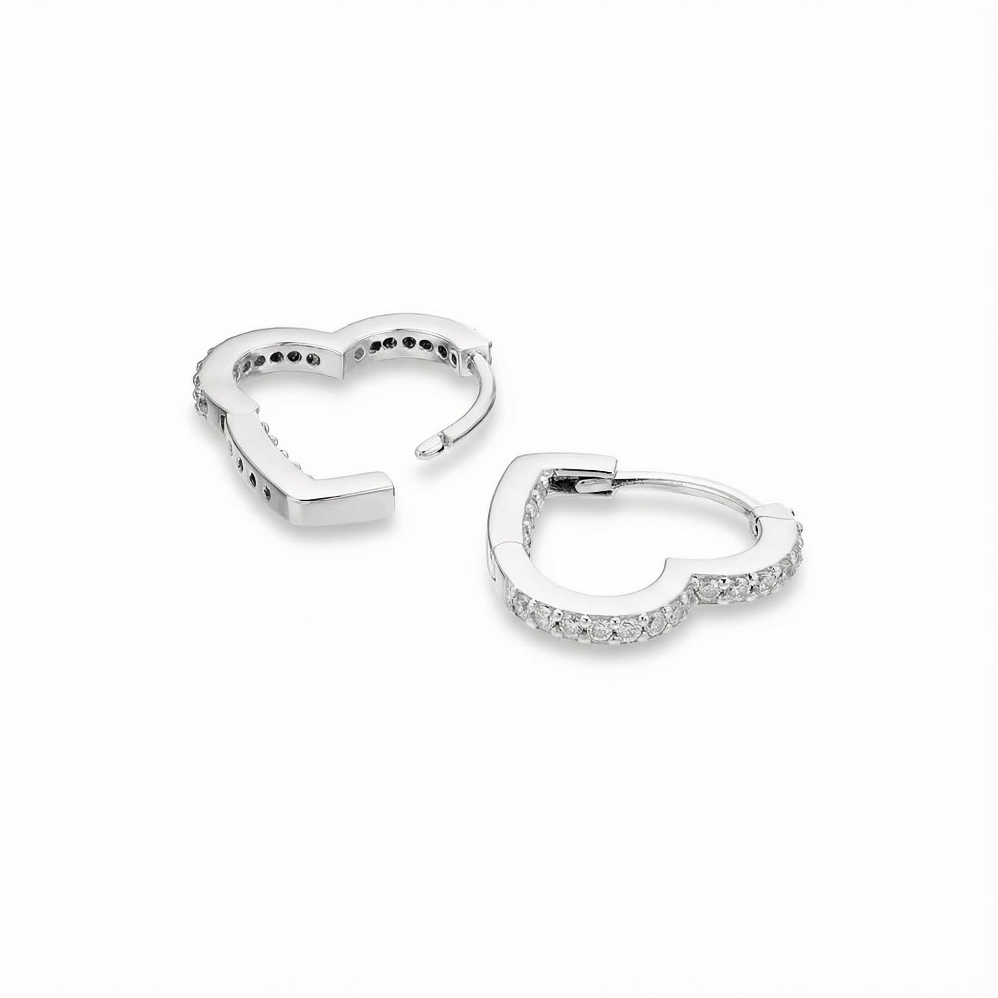 S925 Silver Heart Shaped Twinkling Diamond Hoop Earrings