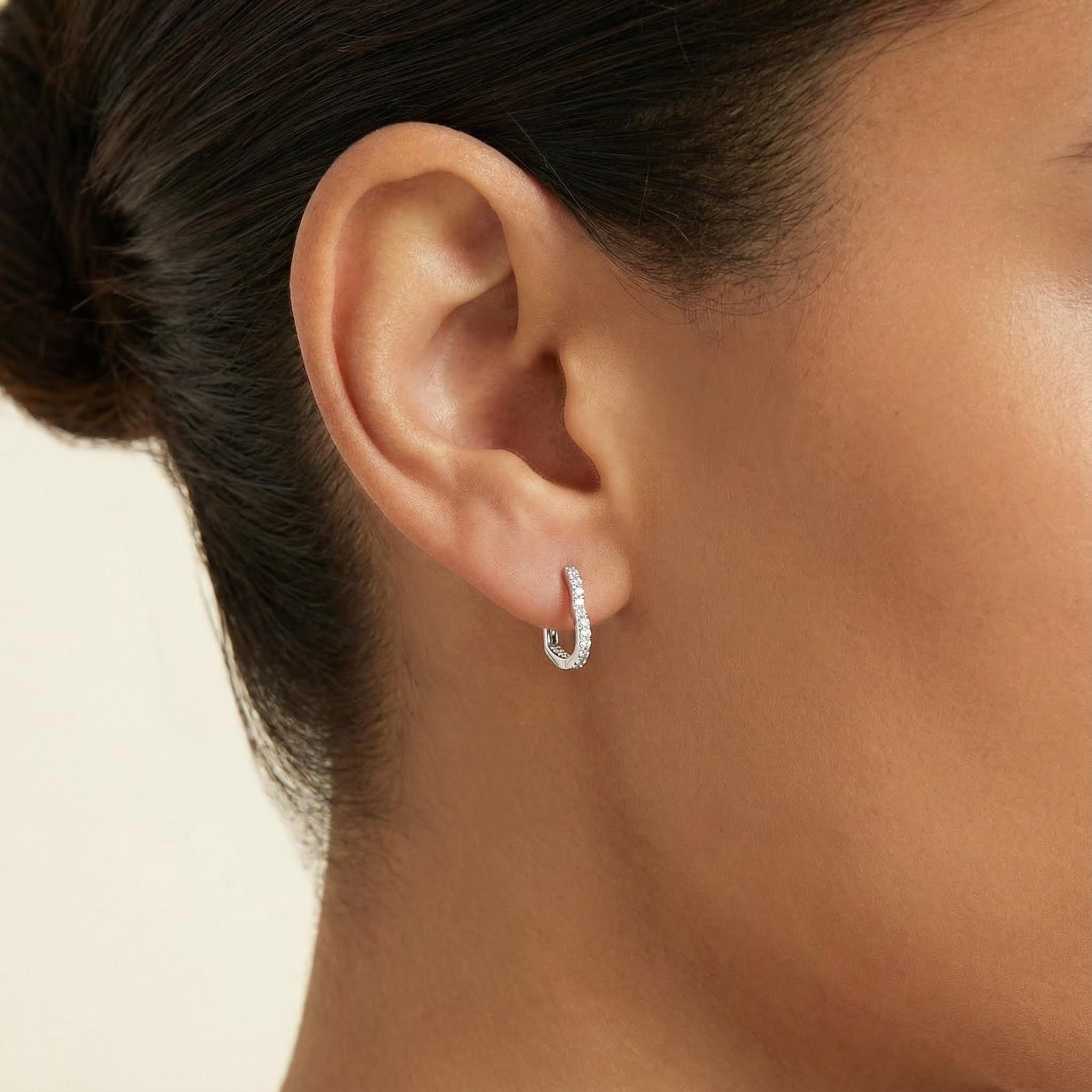 S925 Silver Heart Shaped Twinkling Diamond Hoop Earrings