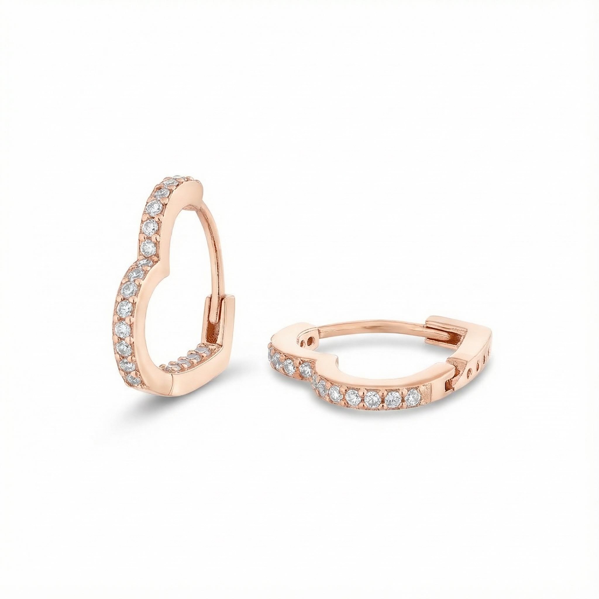 S925 Silver Heart Shaped Twinkling Diamond Hoop Earrings