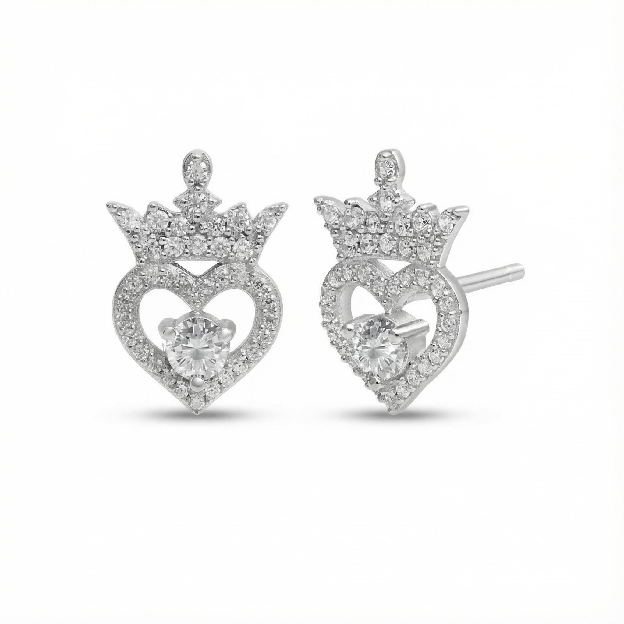 S925 Silver Crown Of Hearts Stud Earrings