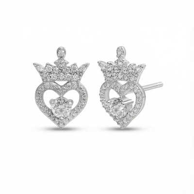 S925 Silver Crown Of Hearts Stud Earrings