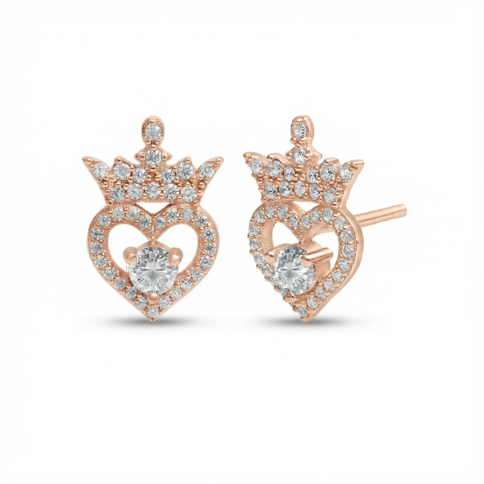 S925 Silver Crown Of Hearts Stud Earrings