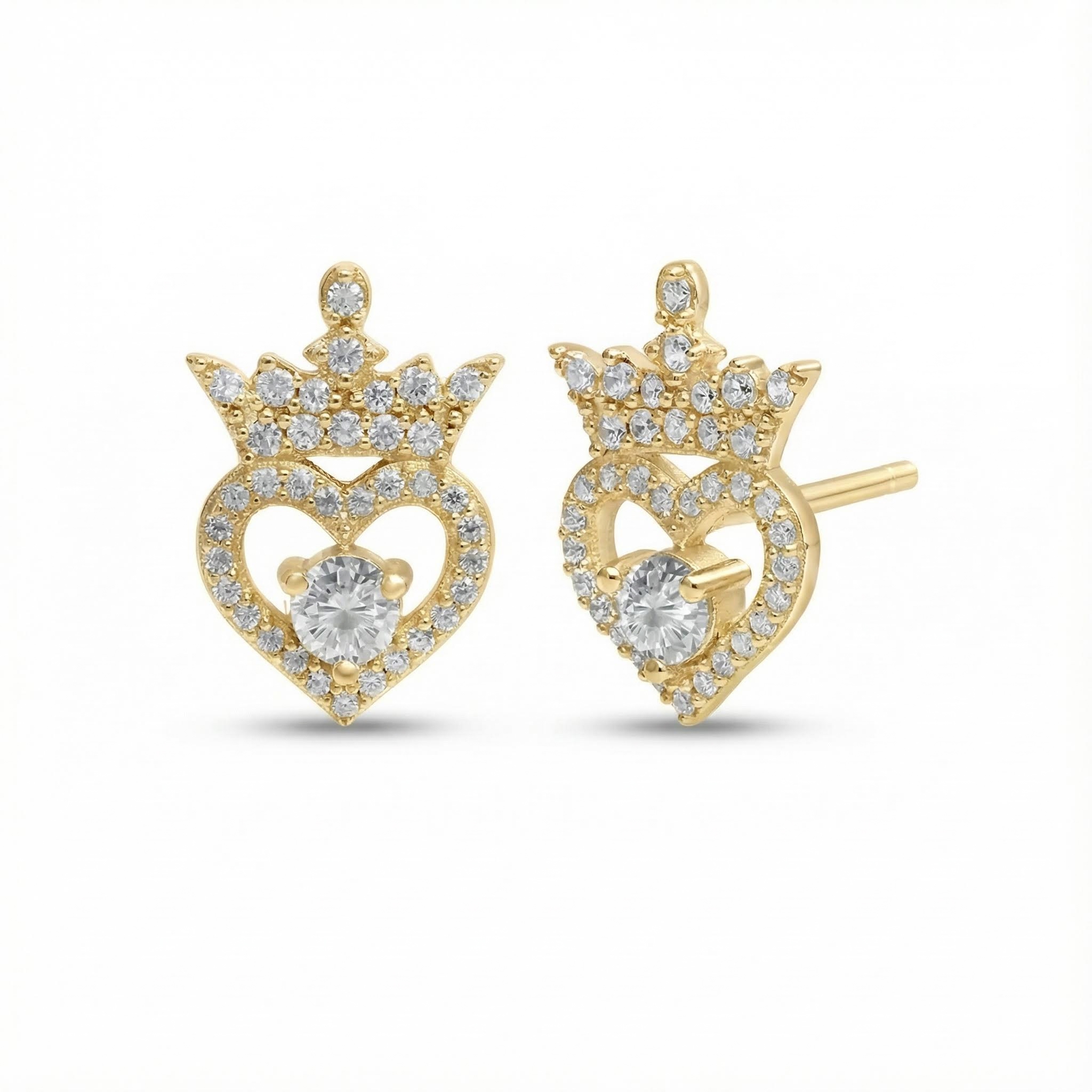 S925 Silver Crown Of Hearts Stud Earrings