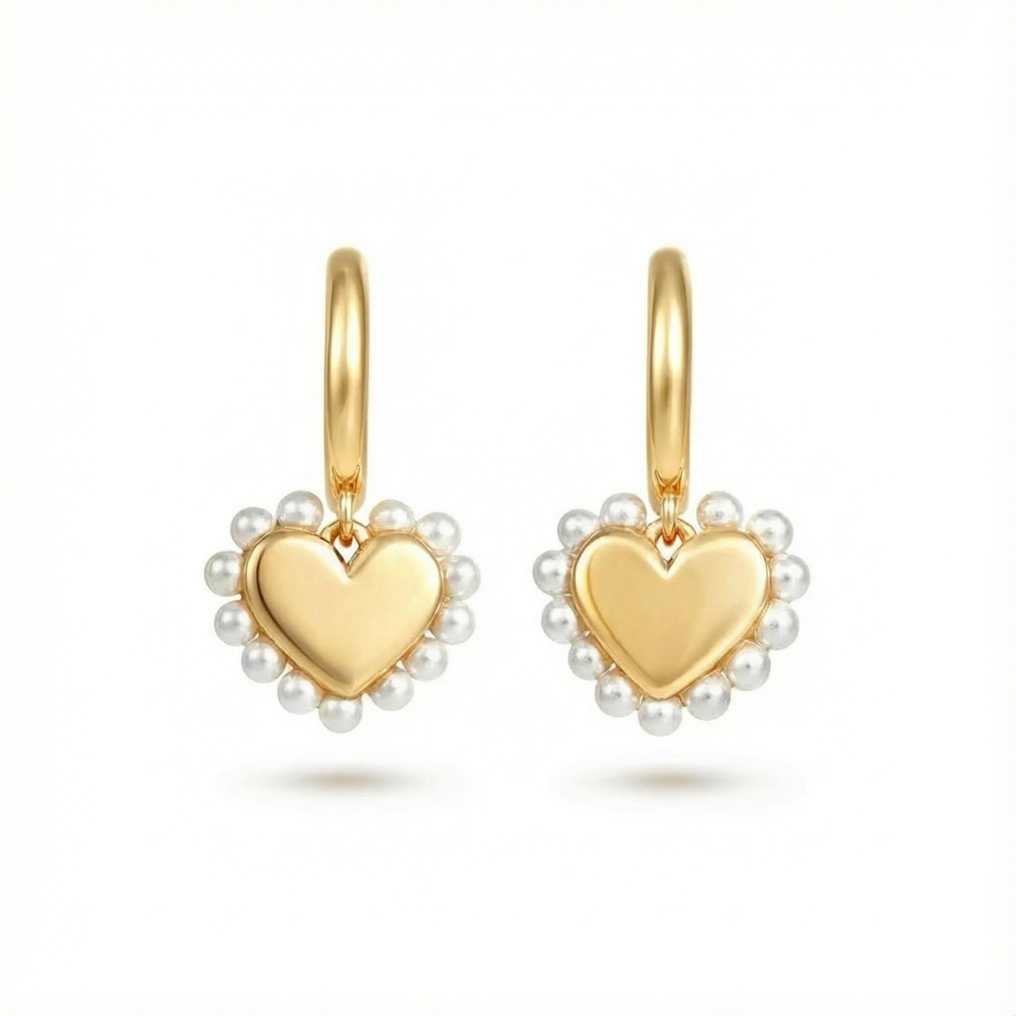 S925 Silver Heart Shaped Pearl Drop Earrings