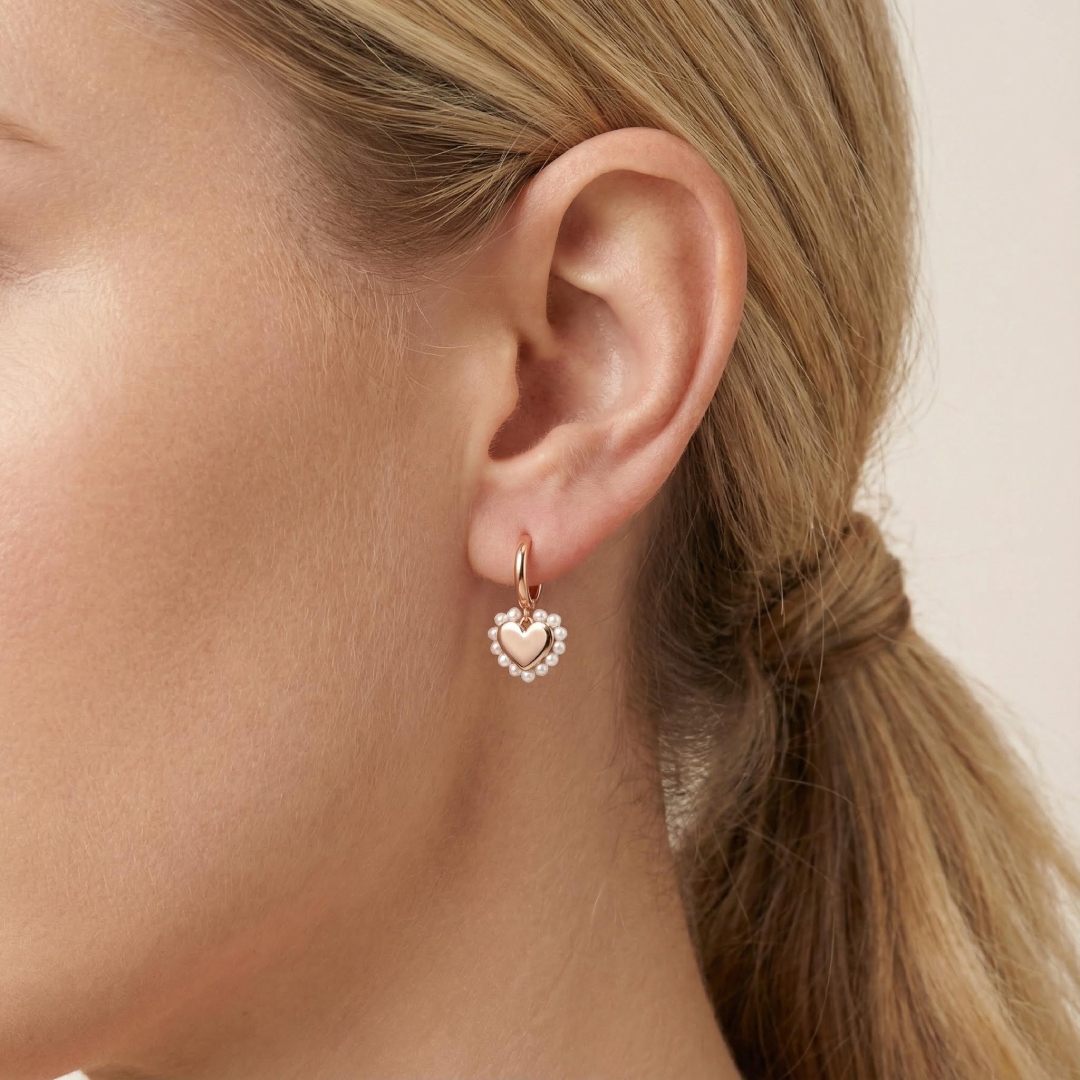 S925 Silver Heart Shaped Pearl Drop Earrings