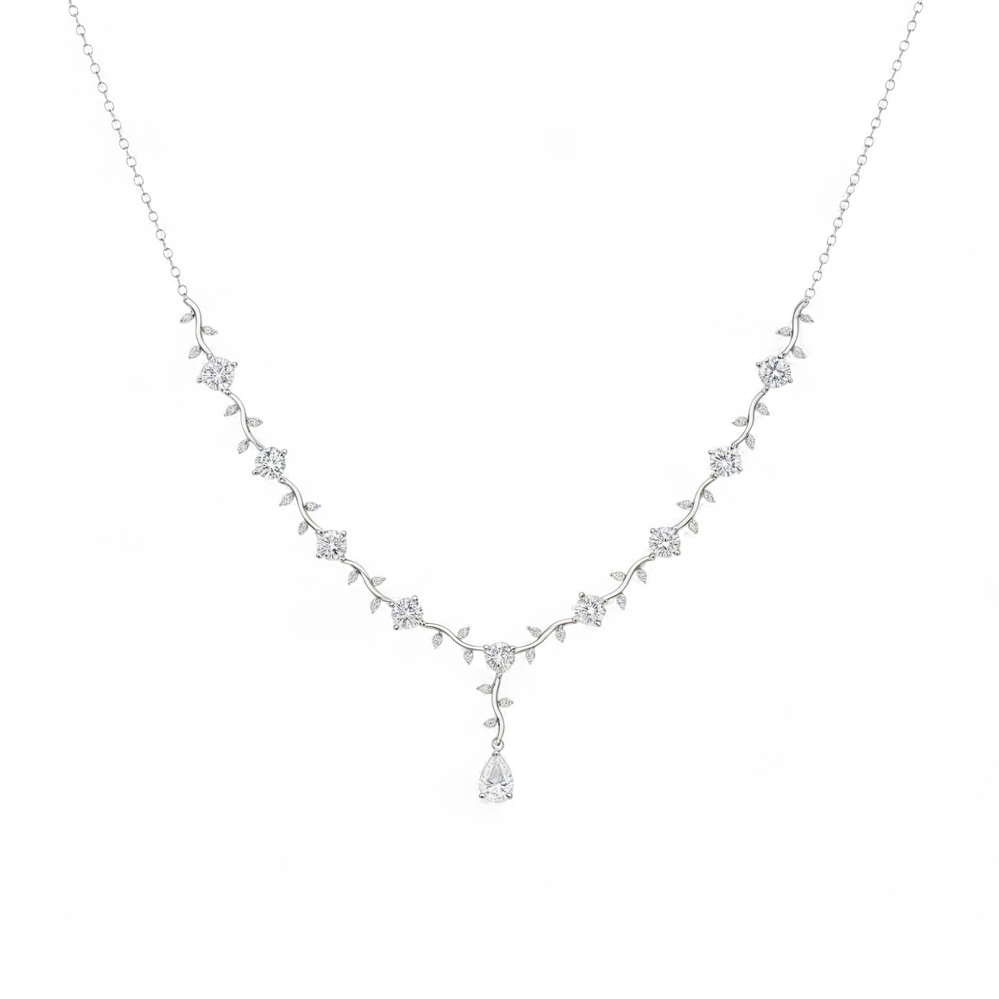 Pear & Round Cut VVS Moissanite Pine Vine Necklace
