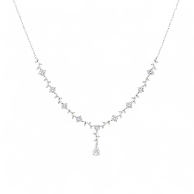 Pear & Round Cut VVS Moissanite Pine Vine Necklace