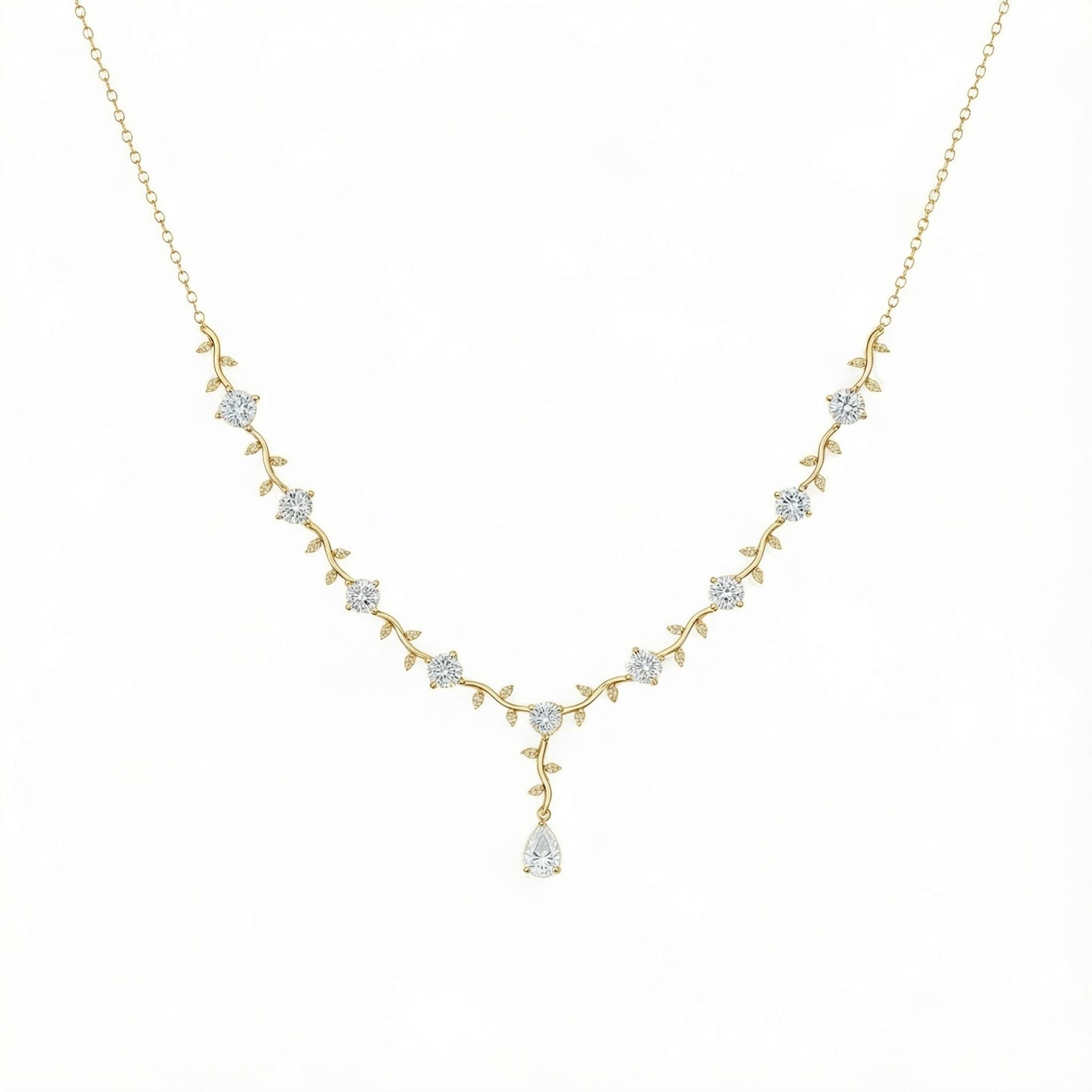 Pear & Round Cut VVS Moissanite Pine Vine Necklace