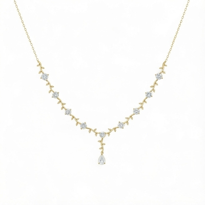 Pear & Round Cut VVS Moissanite Pine Vine Necklace
