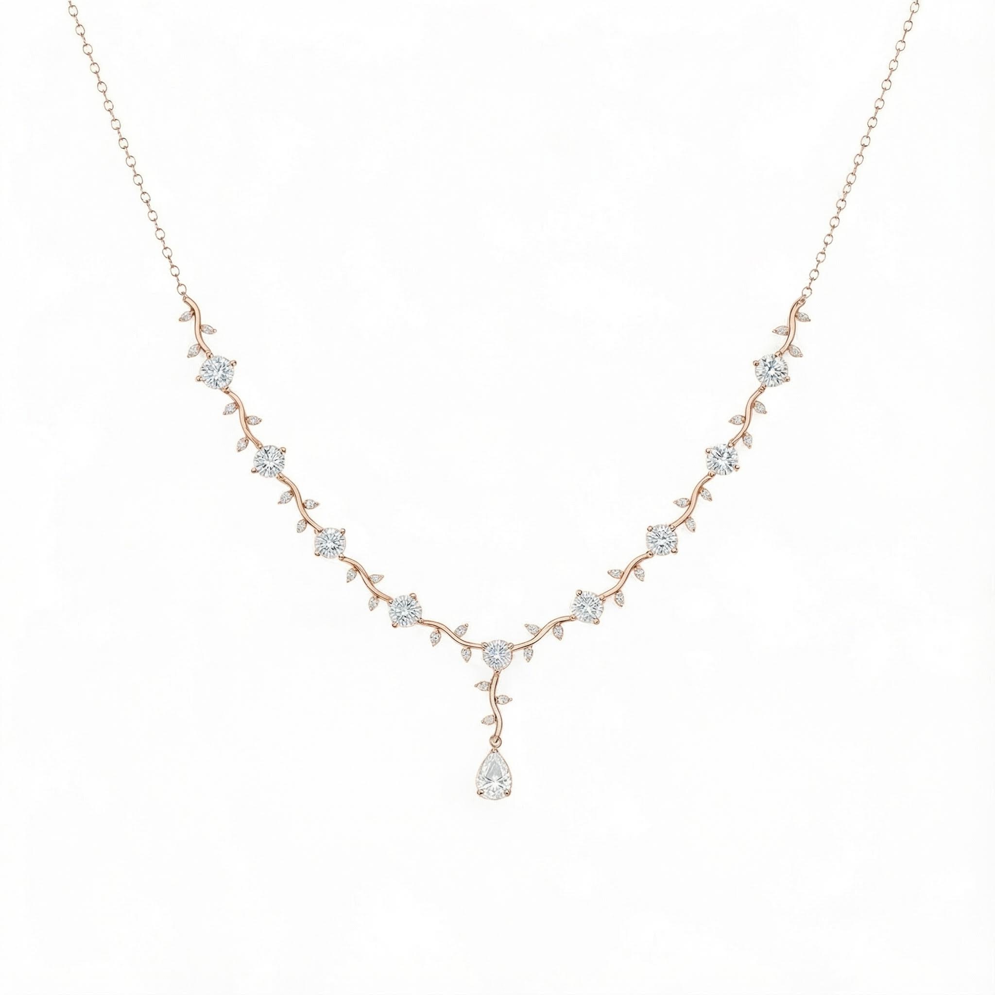 Pear & Round Cut VVS Moissanite Pine Vine Necklace