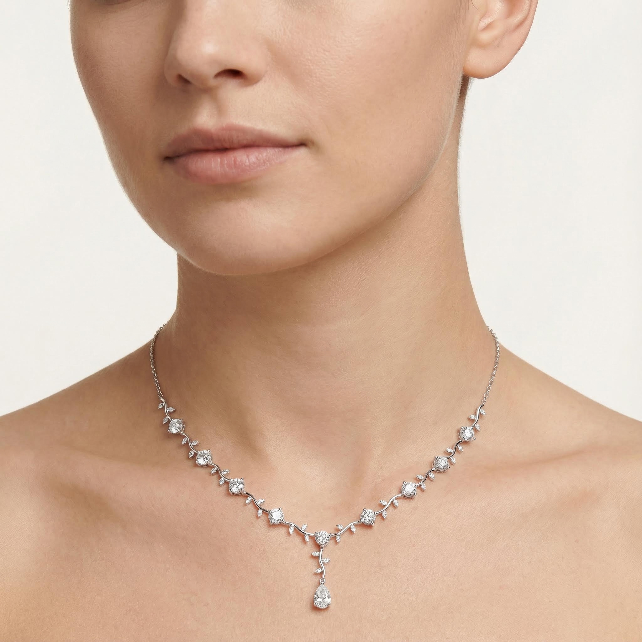 Pear & Round Cut VVS Moissanite Pine Vine Necklace