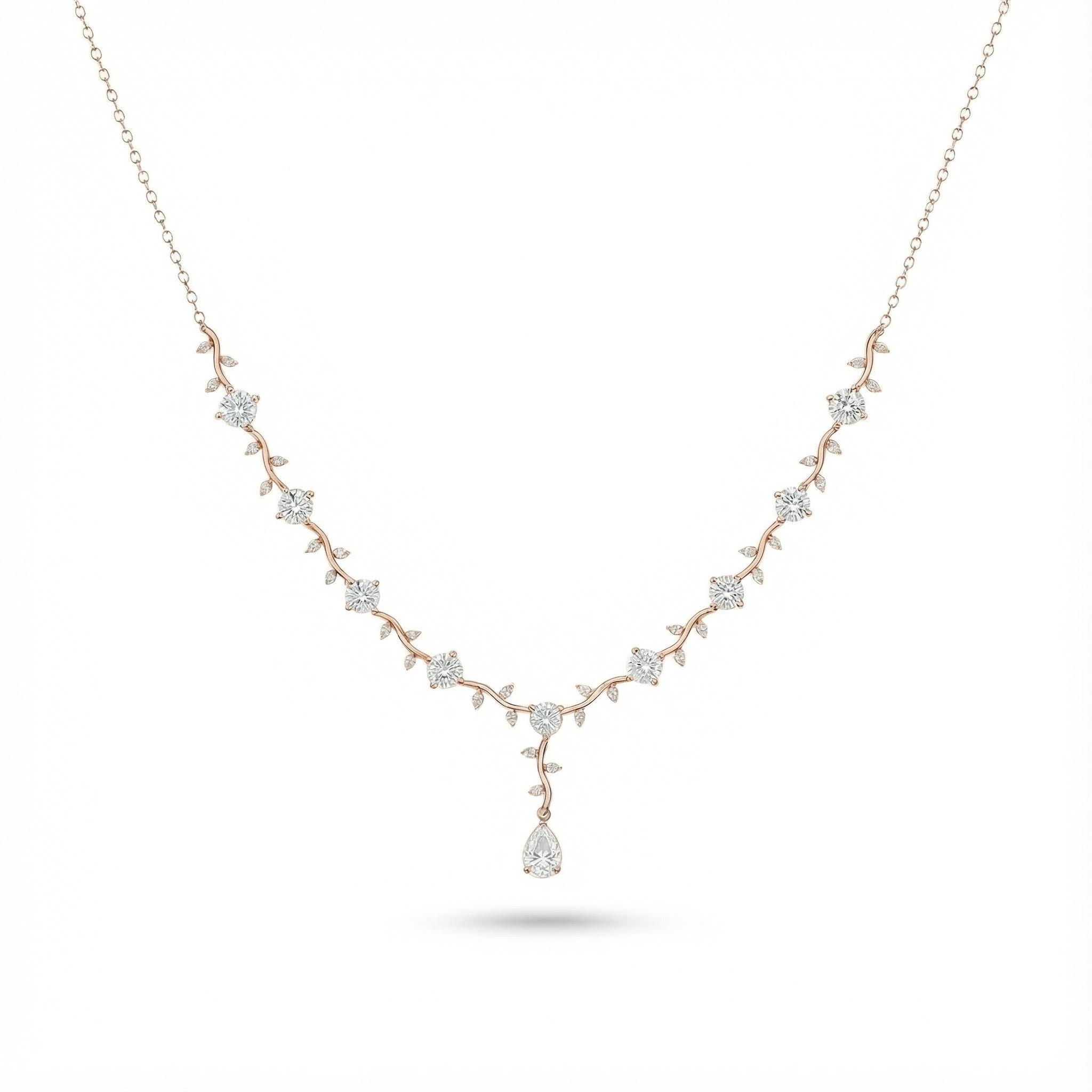 Pear & Round Cut VVS Moissanite Pine Vine Necklace