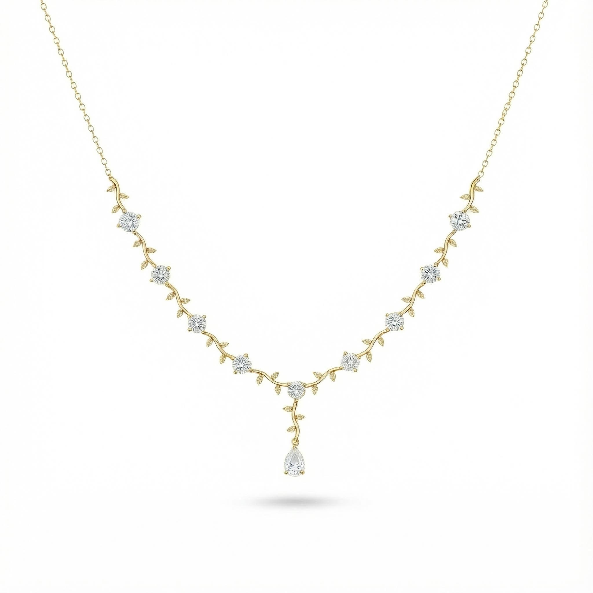 Pear & Round Cut VVS Moissanite Pine Vine Necklace