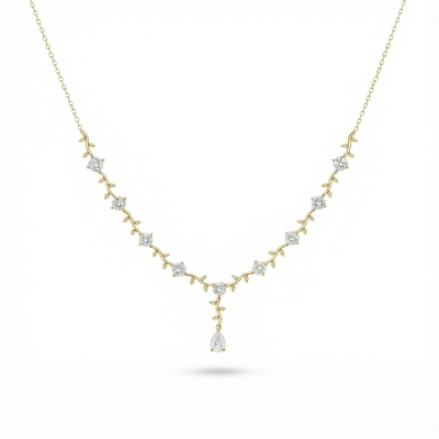 Pear & Round Cut VVS Moissanite Pine Vine Necklace