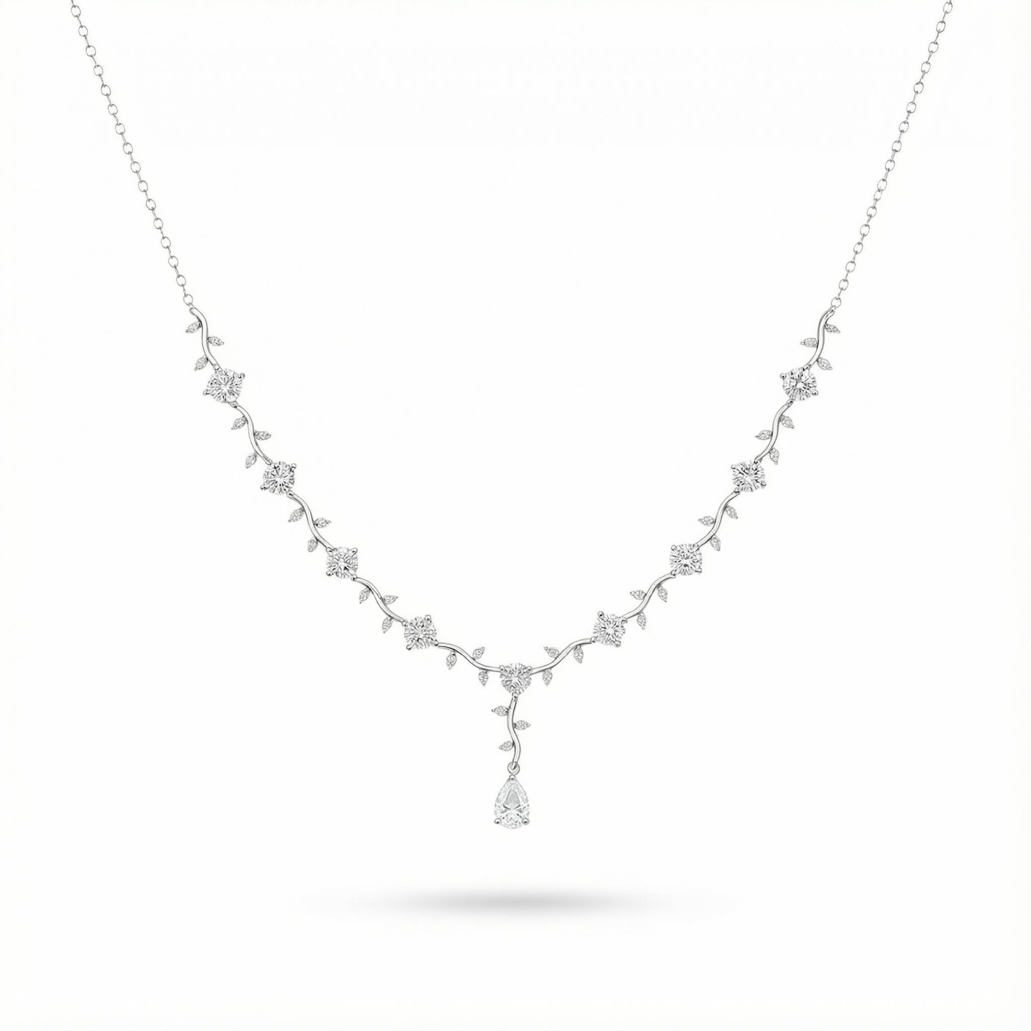 Pear & Round Cut VVS Moissanite Pine Vine Necklace