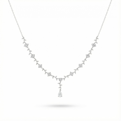 Pear & Round Cut VVS Moissanite Pine Vine Necklace