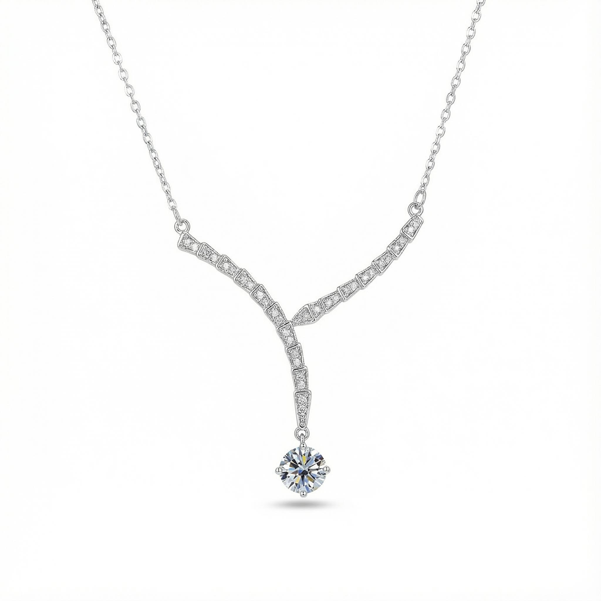 1CT Round Cut VVS Moissanite S925 Silver Viper Necklace