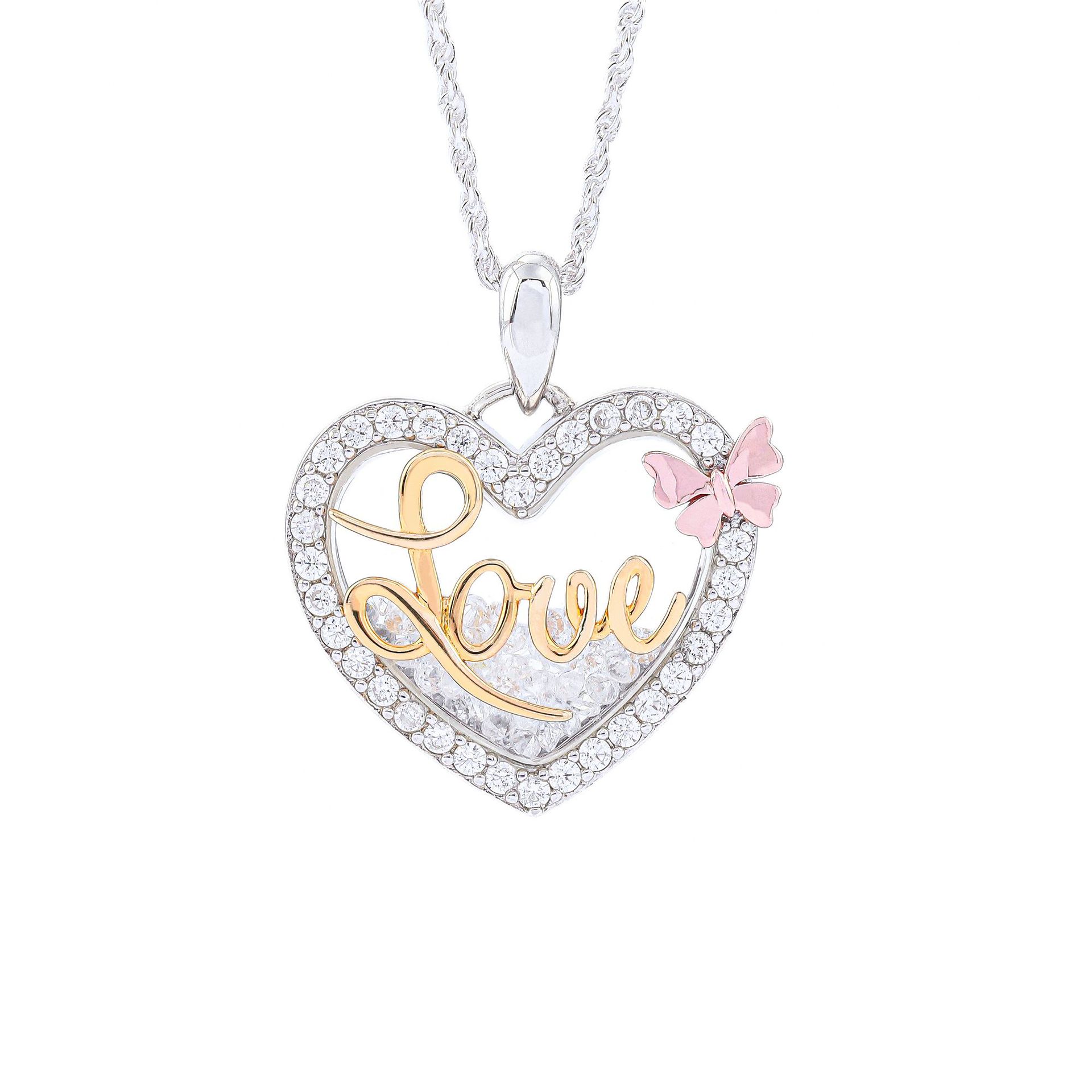 S925 Silver Heart Shaped Dancing Diamonds Pendent Necklace